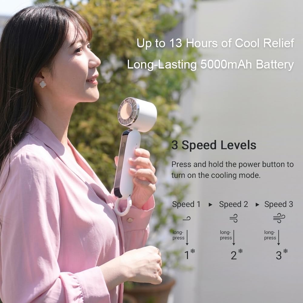 Handheld Mini Portable Fan,Handheld Fan with Ice Cooling,USB Rechargeable Portable Fan,Up to 13 Working Hours, Lightweight Personal Fan with 3 Speeds
