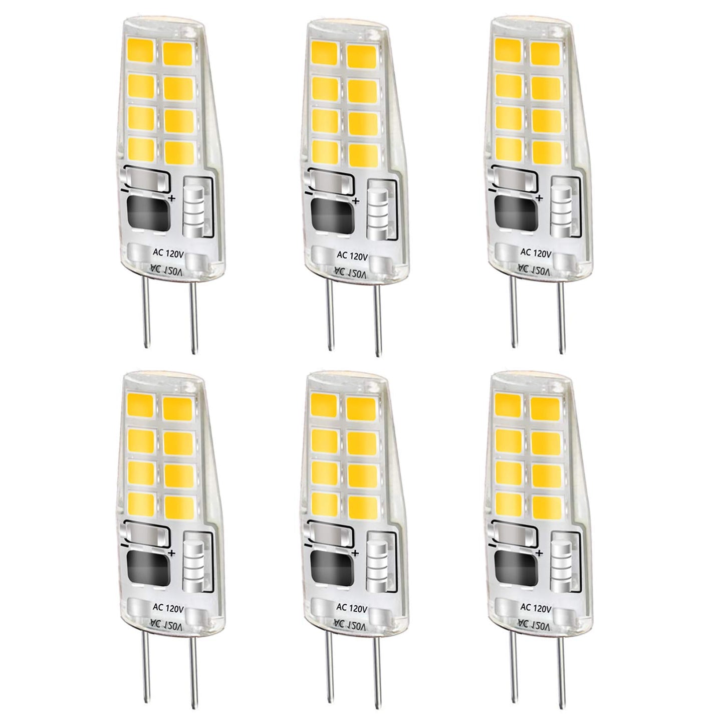 LEKE G8 LED Bulb - Warm White, 3W, Dimmable, Equivalent to 20W-25W Halogen, 3000k, AC 110v/120v/130v (6 Pack)