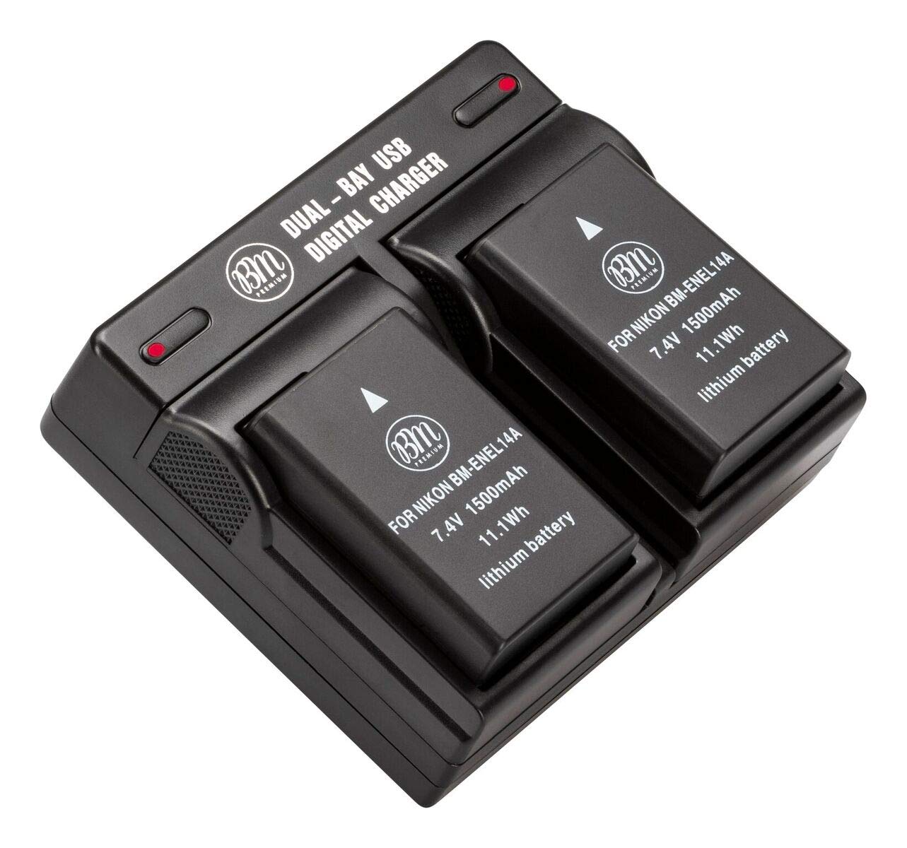 BM Premium 2 Pack of EN-EL14A Batteries and Dual Bay Battery Charger for Nikon D3100, D3200, D3300, D3400, D3500, D5100, D5200, D5300, D5500, D5600