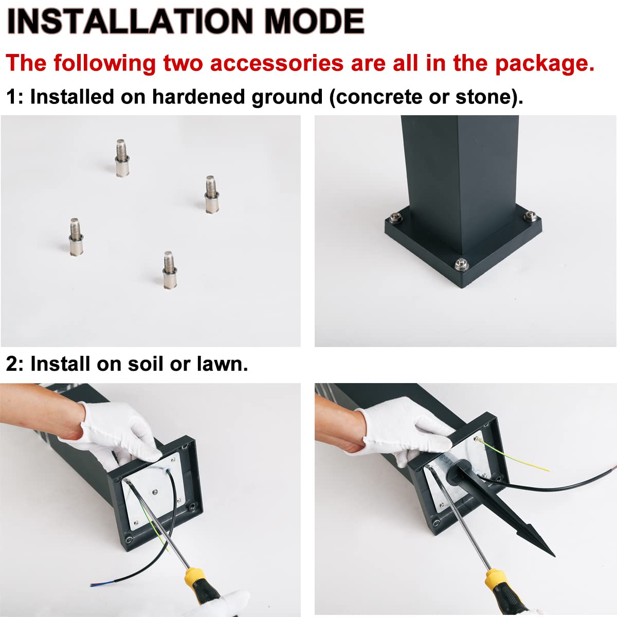 AILICIN Pathway Lights Post Lights IP55 Waterproof Outdoor Lamp Post Lawn Light Floor Lamp E26 Lampholder Hardwired Suitable for 12V / 24V / 120V