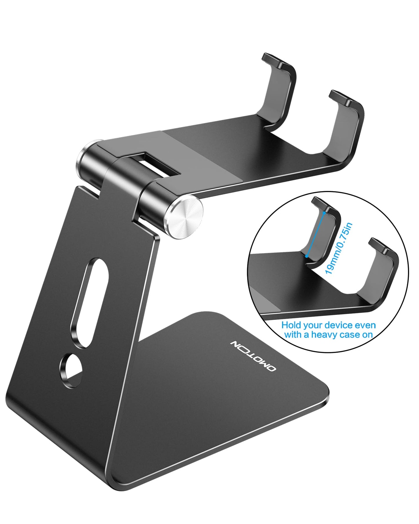 OMOTON C2 Adjustable Aluminum Cell Phone Stand with Charging Cutout, Black