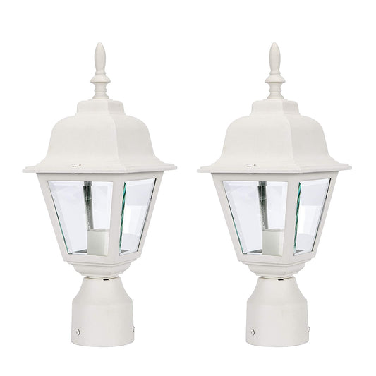 LIT-PaTH Outdoor Post Lighting Fixture Pole Lantern, E26 Medium Base Max 60W, Aluminum Housing Plus Clear Glass, Bulb Not Included, Matte White