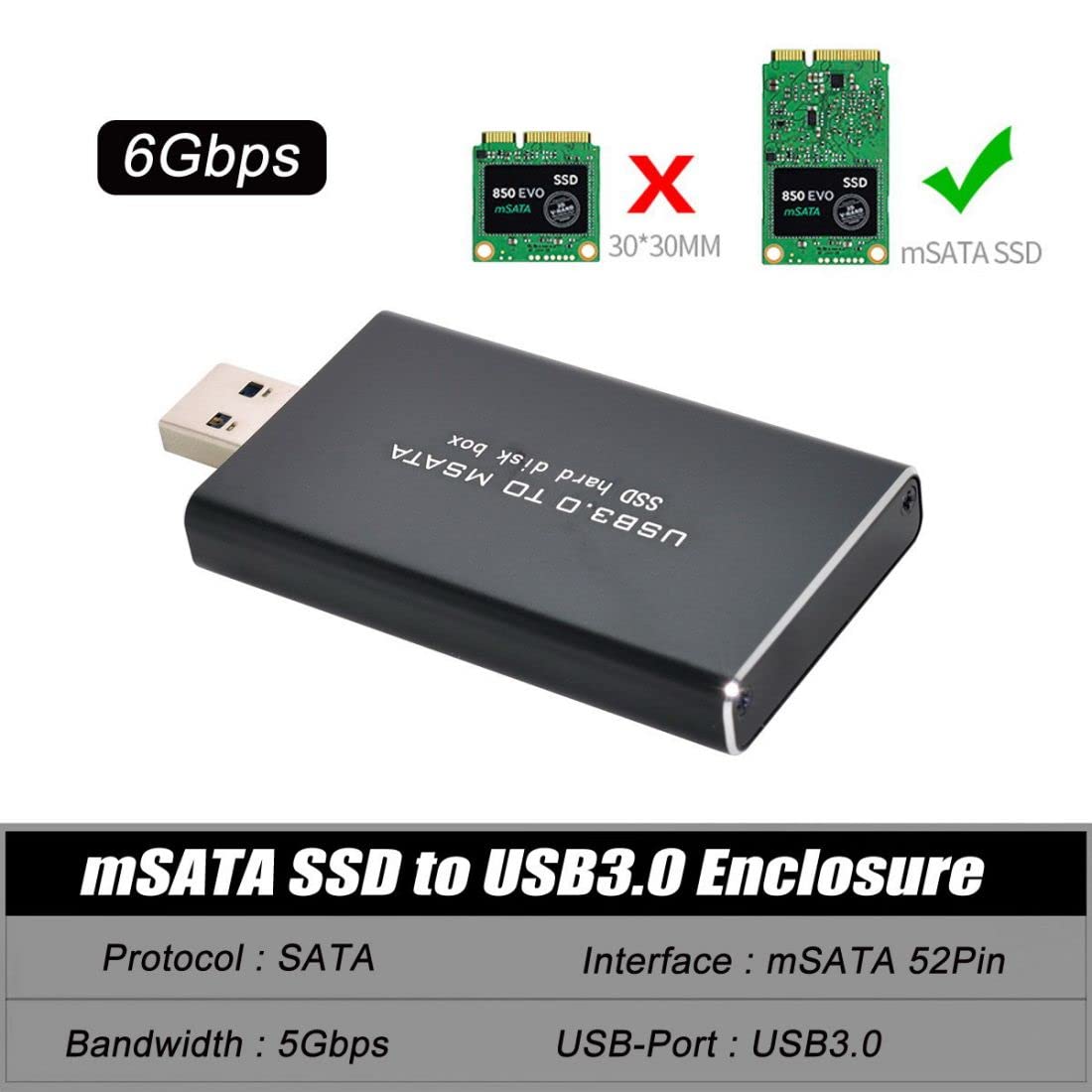 chenyang USB 3.0 to mSATA SSD Hard Disk Box Mini PCI-E 1.8" mSATA 52Pin Enclosure Adapter