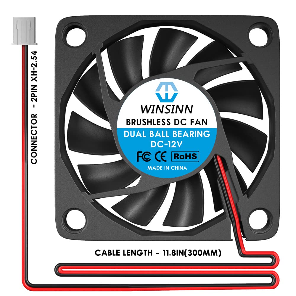 WINSINN DC 60mm Fan 12V 6010 Dual Ball Bearing Brushless Cooling 60mmx10mm 2PIN (Pack of 2Pcs)