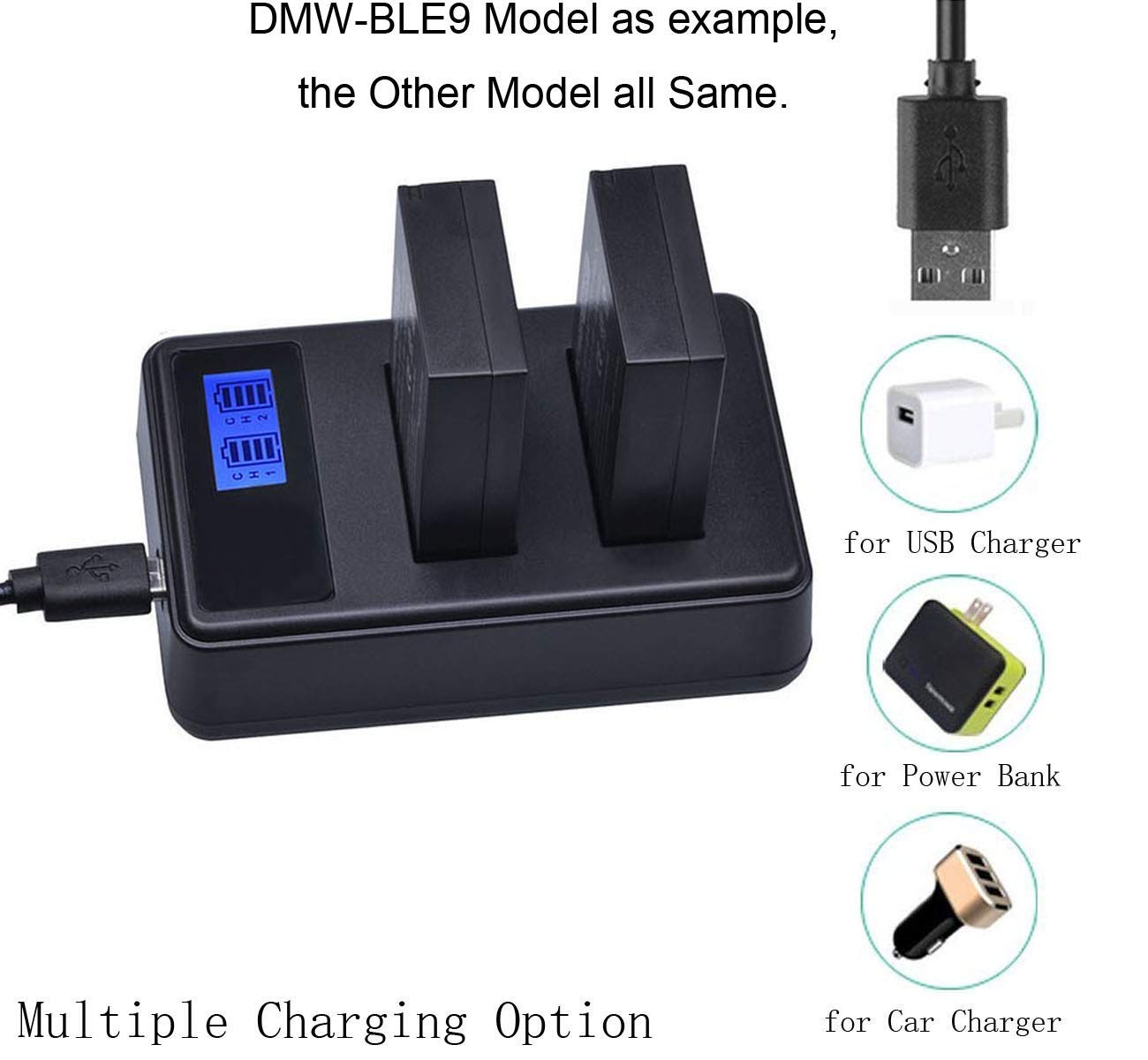 LCD USB Dual Charger for Sony Alpha a3000, a3500, a5000, a5100, a6000, a6100, a6300, a6400, a6500 Mirrorless Digital Camera