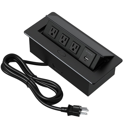 KYHSHJ Connection Box Desktop Pop Up Outlet with 3 * 15A Receptacle?2.1A 1 USB-A Ports &1 USB-C Port?Corrosive Resistant Hardware,Black