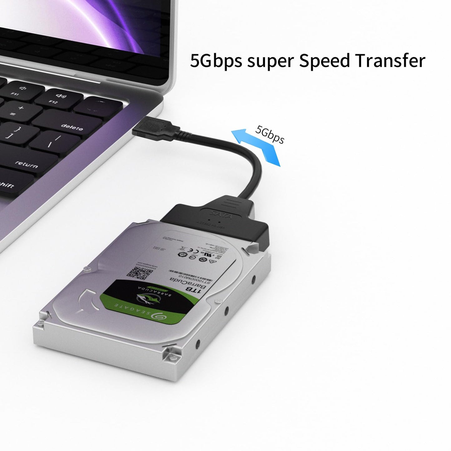Cinolink SATA to USB Cable -USB 3.0 to 2.5” SATA III Hard Drive Adapter - External Converter for SSD/HDD Data Transfer