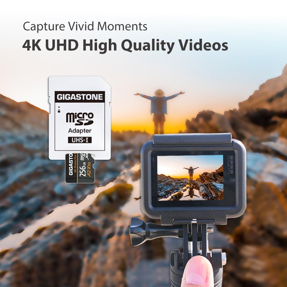 ?5-Years Data Recovery??Designed for Drone? GIGASTONE 256GB Micro SD Card, 4K Drone Pro Max, A2 V30 for DJI Drone, 4K UHD Video Recording, R/W up