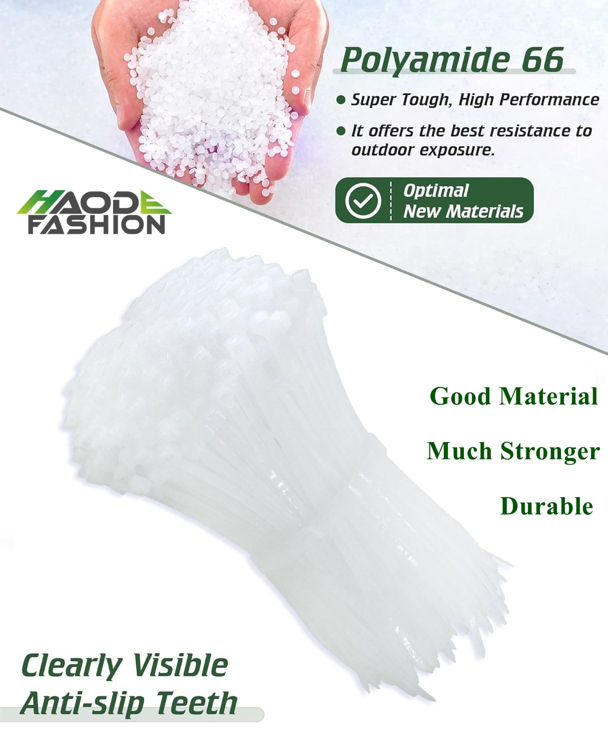 HAODE FASHION White Clear Zip Ties 4 Inch 1000 Pack,Small Zip Tie Wraps Bulk, Enduring Plastic Ties 18 LBS Strength, Assorted Clear Tiny Cable