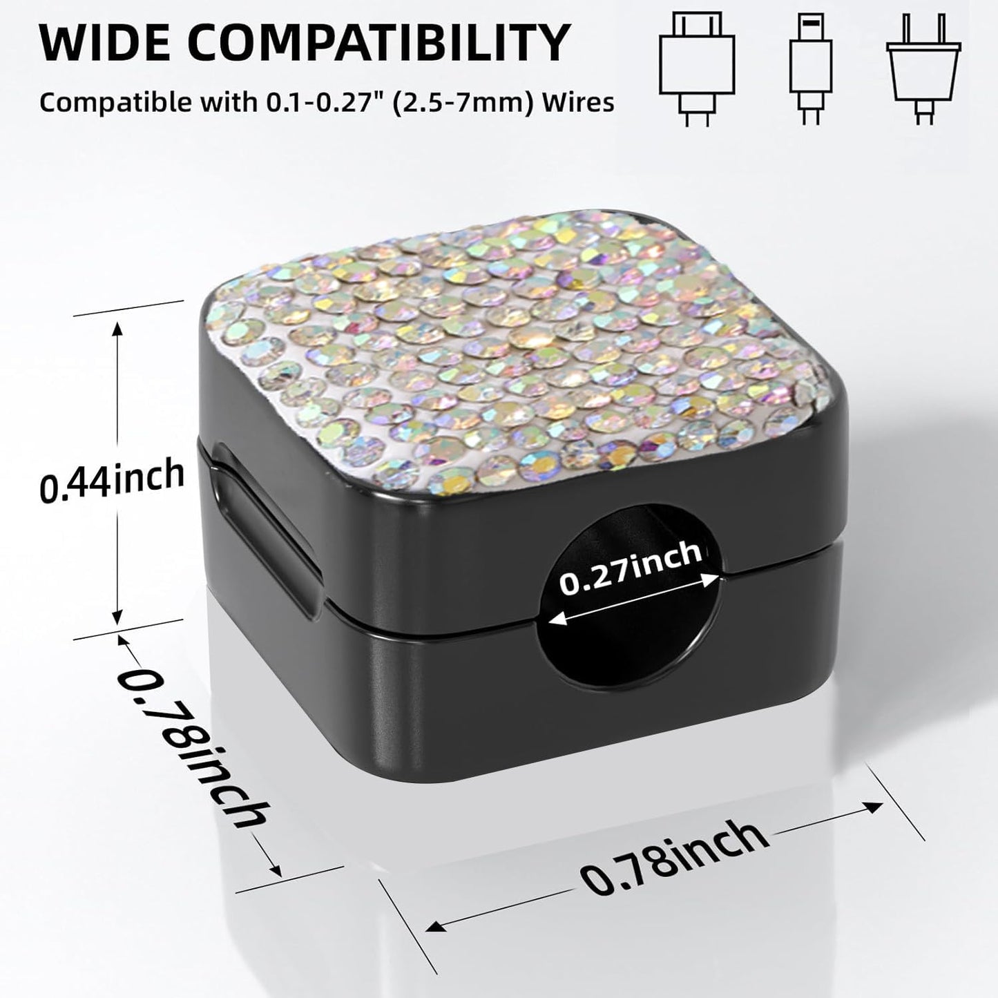 Sparkly Diamond Cord Organizer Holder, 6 Pack Magnetic Desk Cable Clips Management, Hide Phone Charging Cable Keeper, Strong Adhesive Wire Charger