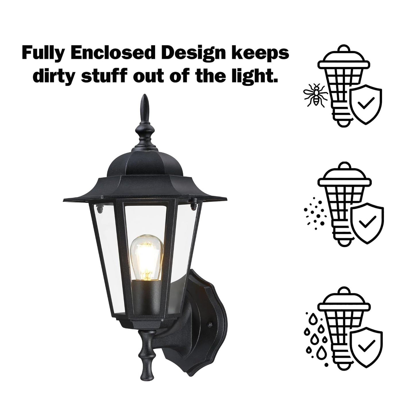GRUENLICH Outdoor Wall Lantern, Wall Sconce as Porch Lighting Fixture with E26 Medium Base, Aluminum Housing Plus Glass, Water-Proof Rated, Bulb Not