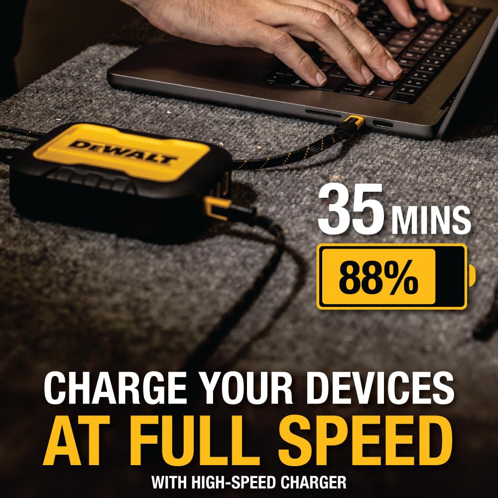 DEWALT Heavy Duty USB C to USB C Fast Charging Cable, Flat 240W USBC to USBC Charge Cable, High Speed Type-C Charging for iPhone 17 16 15 Pro Max