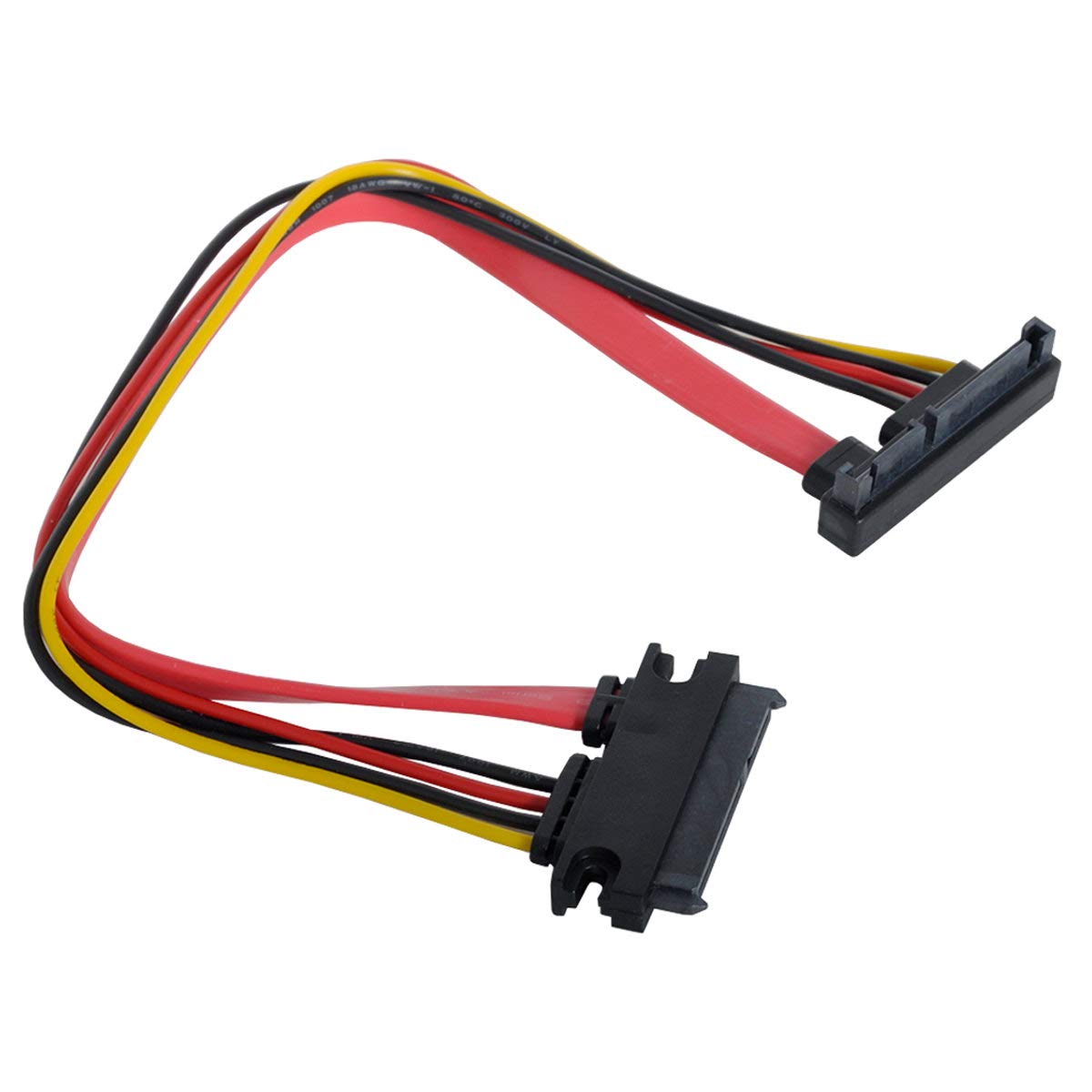 xiwai Down Angled SATA III 3.0 7+15 22 Pin SATA Male to Female Data Power Extension Cable 30cm