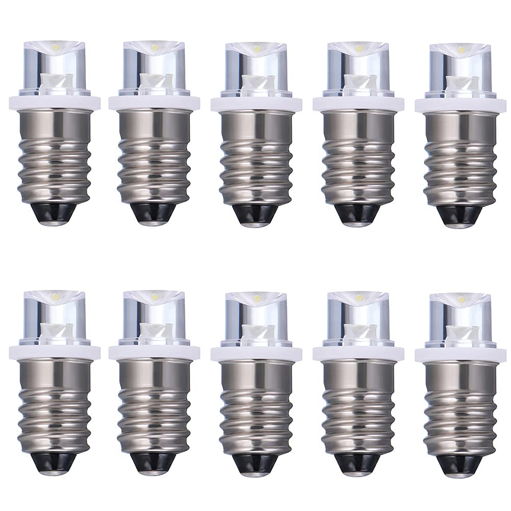 GutReise 10pcs E10 Screw Flood Led Lamps +10pcs E10 Base,3V Warm White Led Bulb Light (3V, Warm White)