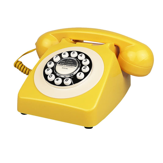 Benotek Retro Landline Phone, Yellow Old Fashion Vintage Telephone with Push Dial Keypad Single Line Antique Corded Phones for Home Office Hotel