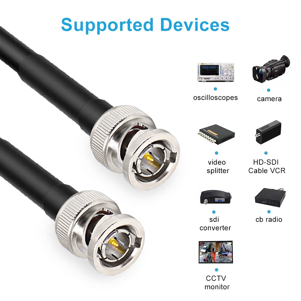 XRDS -RF 10FT SDI Cable, BNC Male Digital Video Cable 75 Ohm RG59 BNC Cables Supports HD-SDI/3G/6G-SDI/4K/8K