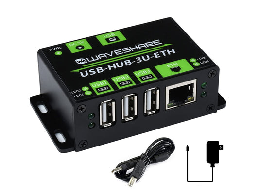 waveshare Industrial ETH USB HUB 3xUSB Ports Compatible with USB 2.0/1.1 1xEthernet RJ45 Port 10/100M Adaptive, Multiple Protection Circuits Multiple