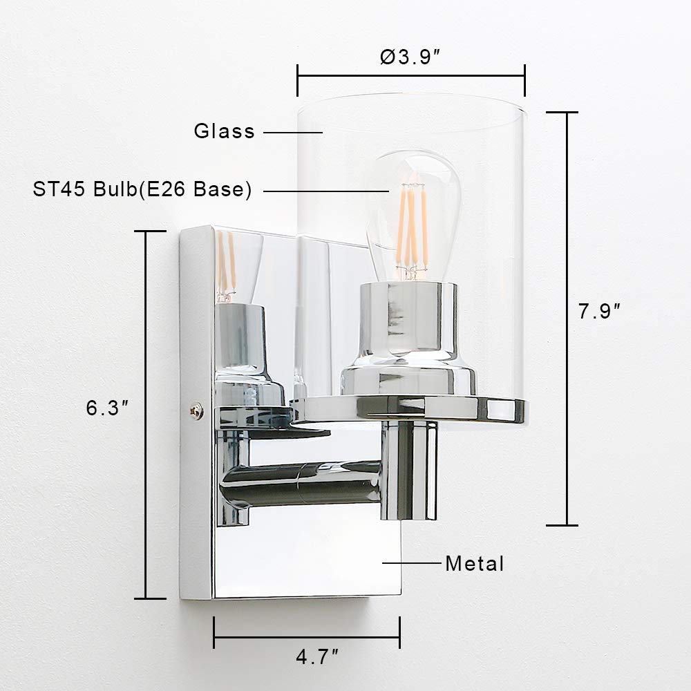 Pathson 1-Light Vintage Wall Sconce, Hardwired Bathroom Wall Light with Clear Glass Shade and Metal Base, Industrial Wall Mount Light Fixtures