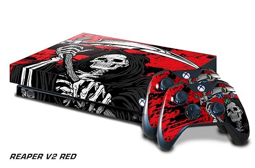 247 Skins Graphics kit Sticker Decal Compatible with Xbox One X and Wireless Controllers - Reaper 2 Red