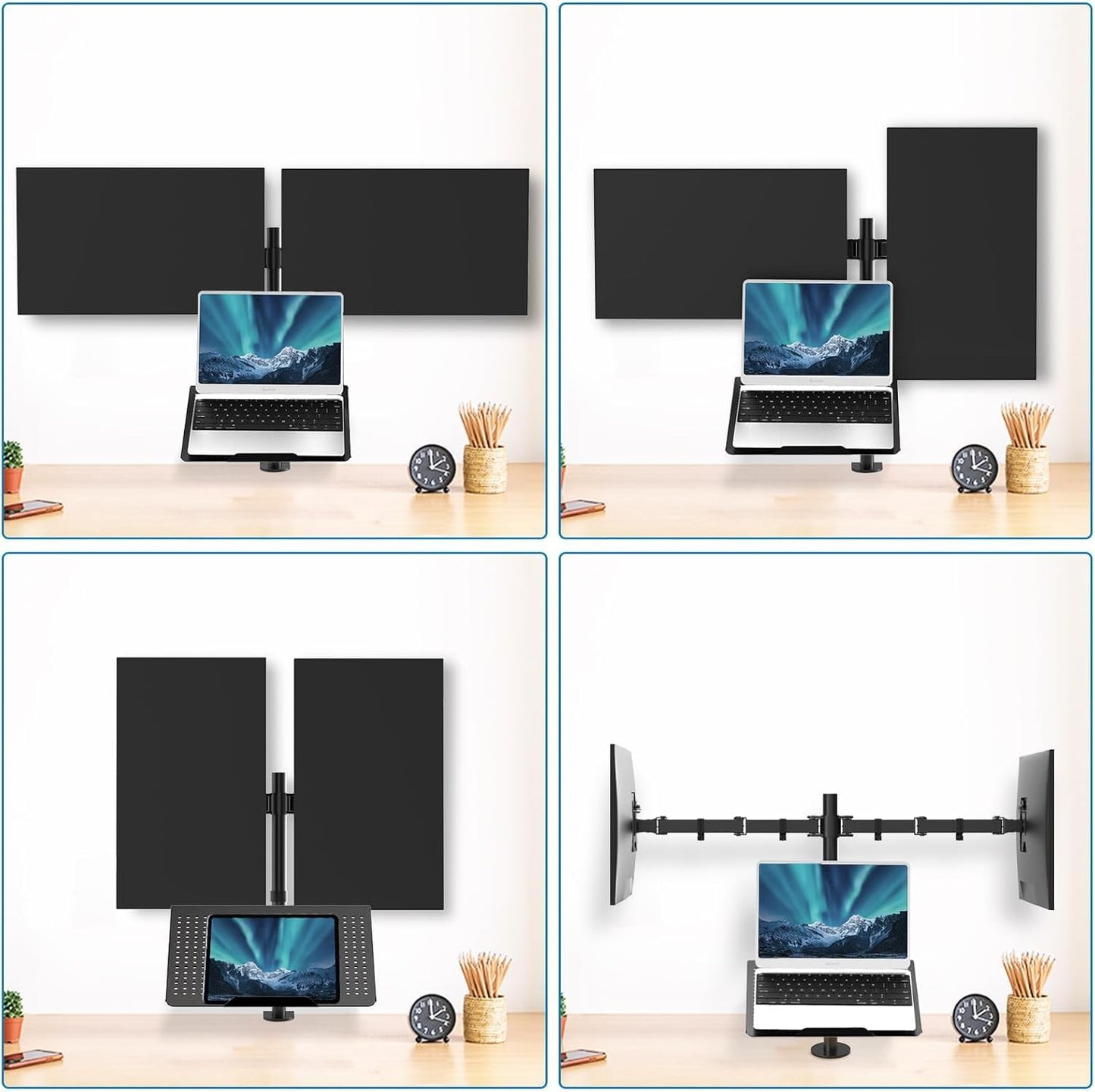 HUANUO Laptop Mount, Height Adjustable Dual Monitor Mount with Laptop Keyboard Tray Fit Two 13 to 27 Inch Flat Curved Computer Screens and 10 to 17
