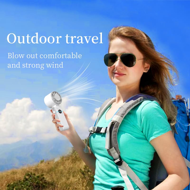 VONBLAY Handheld Portable Fan, Ice Cooling Fan, High Speed, Rechargeable, 5000mAh, 18H Max, LED Display, 5-Speed, 90° Foldable, 3-IN-1 Portable