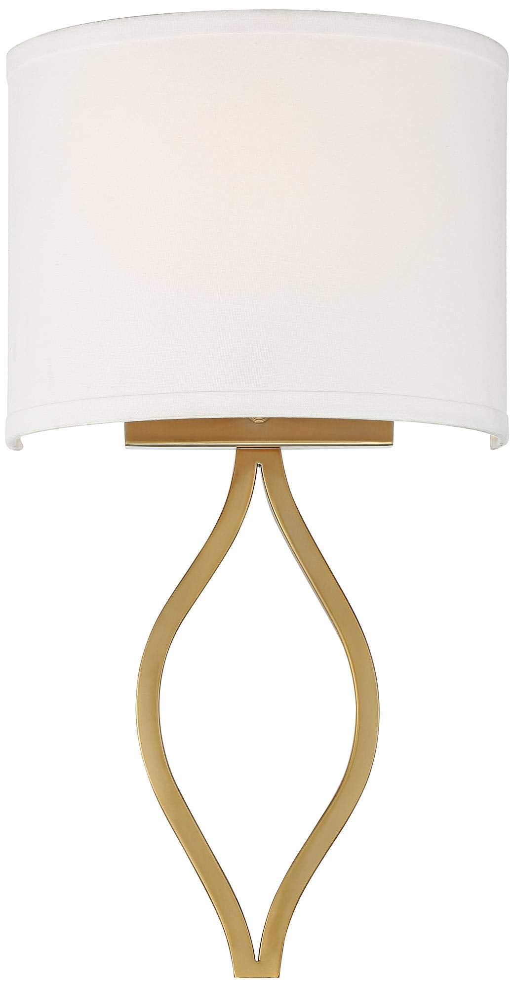 Possini Euro Design Sian Modern Wall Sconce Lighting Warm Brass Hardwired 19 1/2" High Fixture Half Moon Linen Shaped Shade for Bedroom Bedside Living