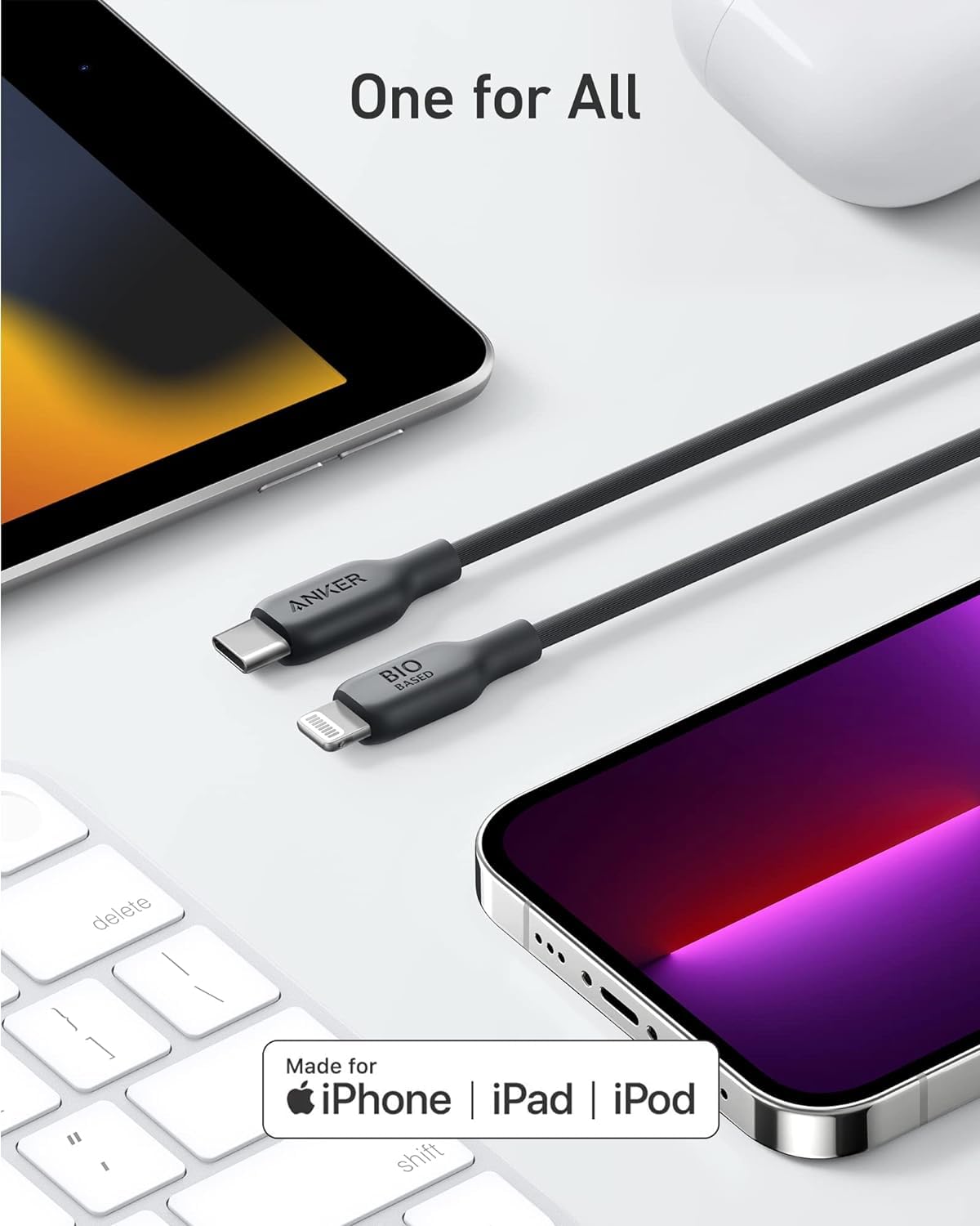 Anker USB C to Lightning Cable[2 Pack 6FT],MFi Certified, Bio-Based Charging Cord, for iPhone 14 Series,and More(USB 2.0, Black)