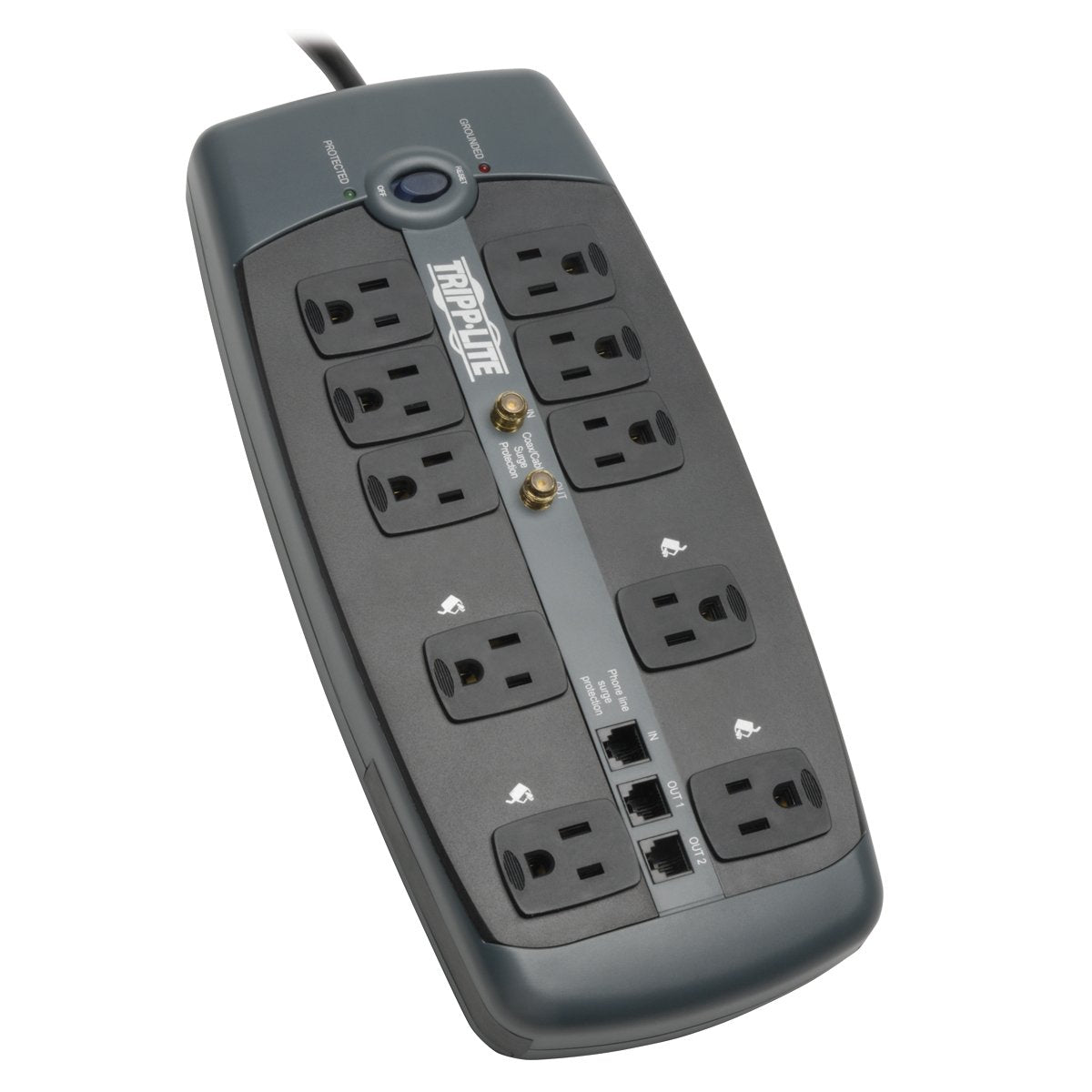 Tripp Lite TLP1008TELTV Datacom Surge Protector, 10 Outlet, Black