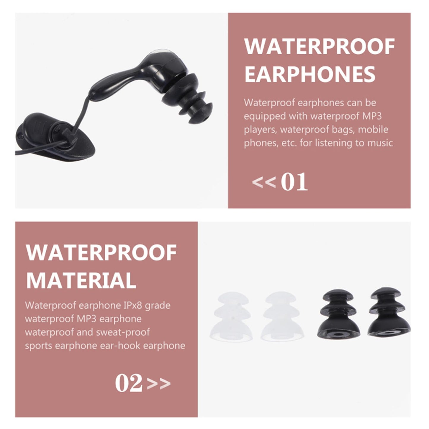 3.5mm Sports in-Ear Swimming Earphone Waterproof Music Headphone for Phone MP3 Player Wired Sports Headsets (Black)