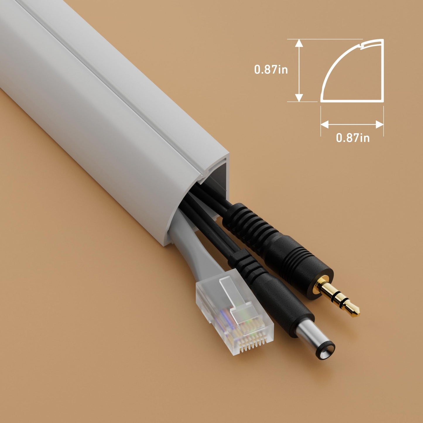 D-Line 39" White Quarter Round Cable Raceway, Corner Cord Cover, Self-Adhesive Floor Molding with Wire Channel - 0.87" (W) x 0.87" (H) x 39in Length