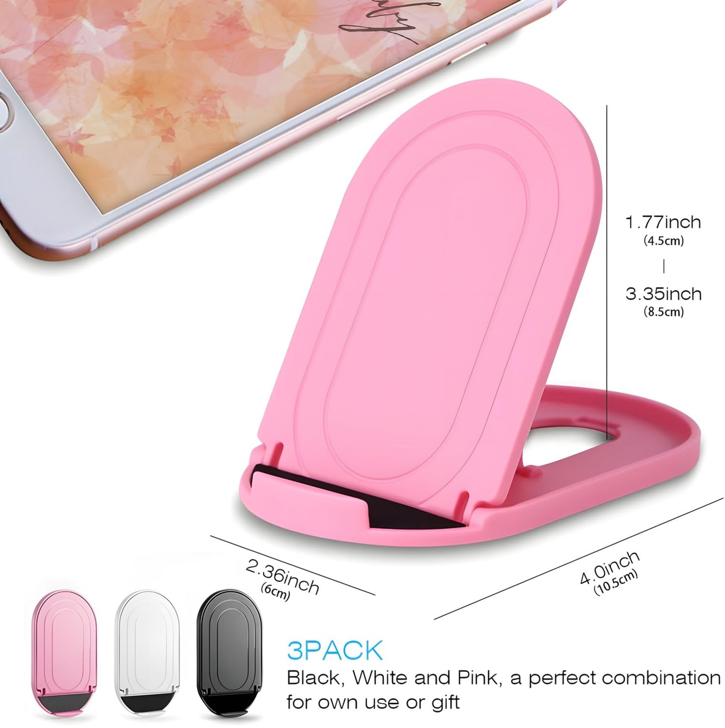 [3-Pack] Cell Phone Stand for Desk, Portable Foldable iPhone Stand Holder Stand, Adjustable Multi-Angle Desktop Cradle for New iPhone 17 16 15 14 Pro