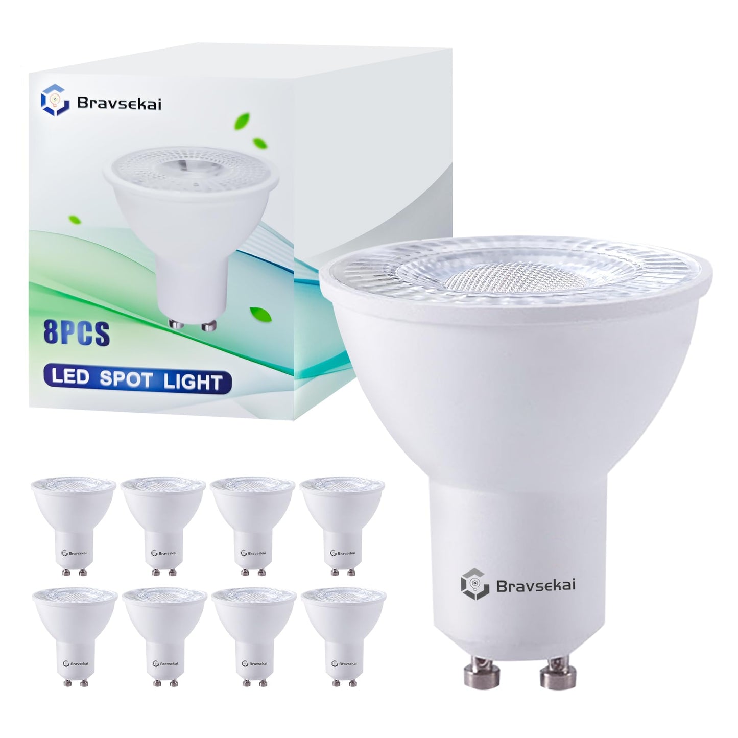 Bravsekai 8 Packs GU10 LED Bulbs 6500K Natural White
