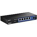 TRENDnet 5-Port Gigabit Compact Metal Desktop Switch with SFP Slot, TEG-S51SFP , Fanless Design, Wall Mountable, Lifetime Protection, Black
