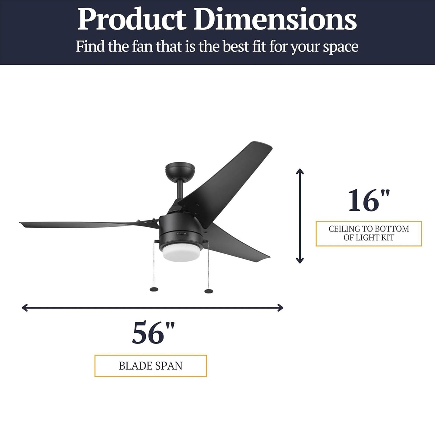 Prominence Home Teo 56" LED Indoor Outdoor Ceiling Fan with Light, Matte Black - Wet Rated Dual Mounting Fan with Pull Chain and Reversible Airflow