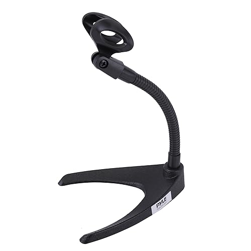 Pyle Desktop Microphone Stand - Universal Tabletop Mic Holder w/ Flexible 8.2'' Inch Gooseneck Mount and Solid U Shape Base - Perfect for Table Desk