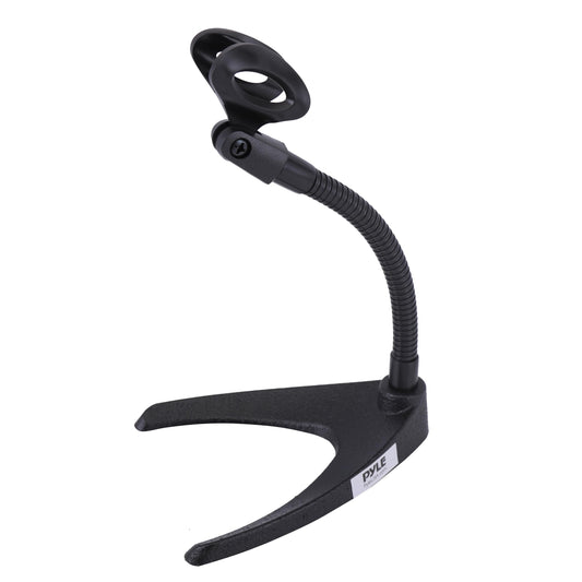 Pyle Desktop Microphone Stand - Universal Tabletop Mic Holder w/ Flexible 8.2'' Inch Gooseneck Mount and Solid U Shape Base - Perfect for Table Desk