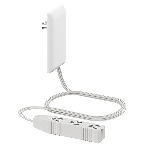 LIDER Flat-Face Outlet Extender with 3 Receptacles, Ultra-Thin Wall Plate Plug with Cord Extender and 3-Outlet Power Strip, 3ft Cord, LWE3-315-W