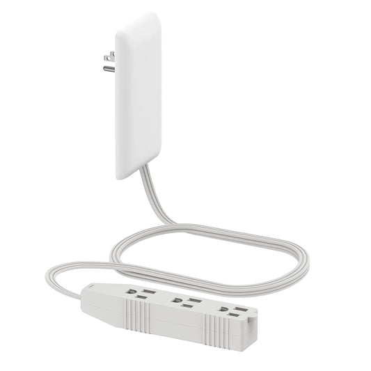 LIDER Flat-Face Outlet Extender with 3 Receptacles, Ultra-Thin Wall Plate Plug with Cord Extender and 3-Outlet Power Strip, 3ft Cord, LWE3-315-W
