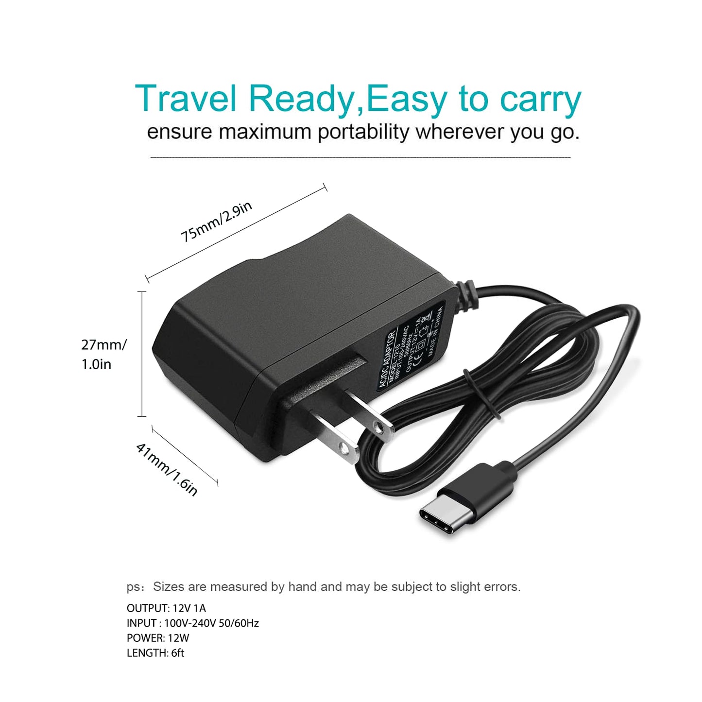 12V AC/DC Adapter USB-C Power Cord Compatible for AVAPOW A58 A68 A28 A08 A18 4000A 6000A 2000A 3000A Car Jump Starter Power Supply