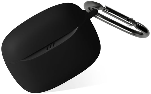 Geiomoo Silicone Case for JBL Tune Buds 2, Soft Flexible Scratch Resistant Protective Cover with Carabiner (Black)