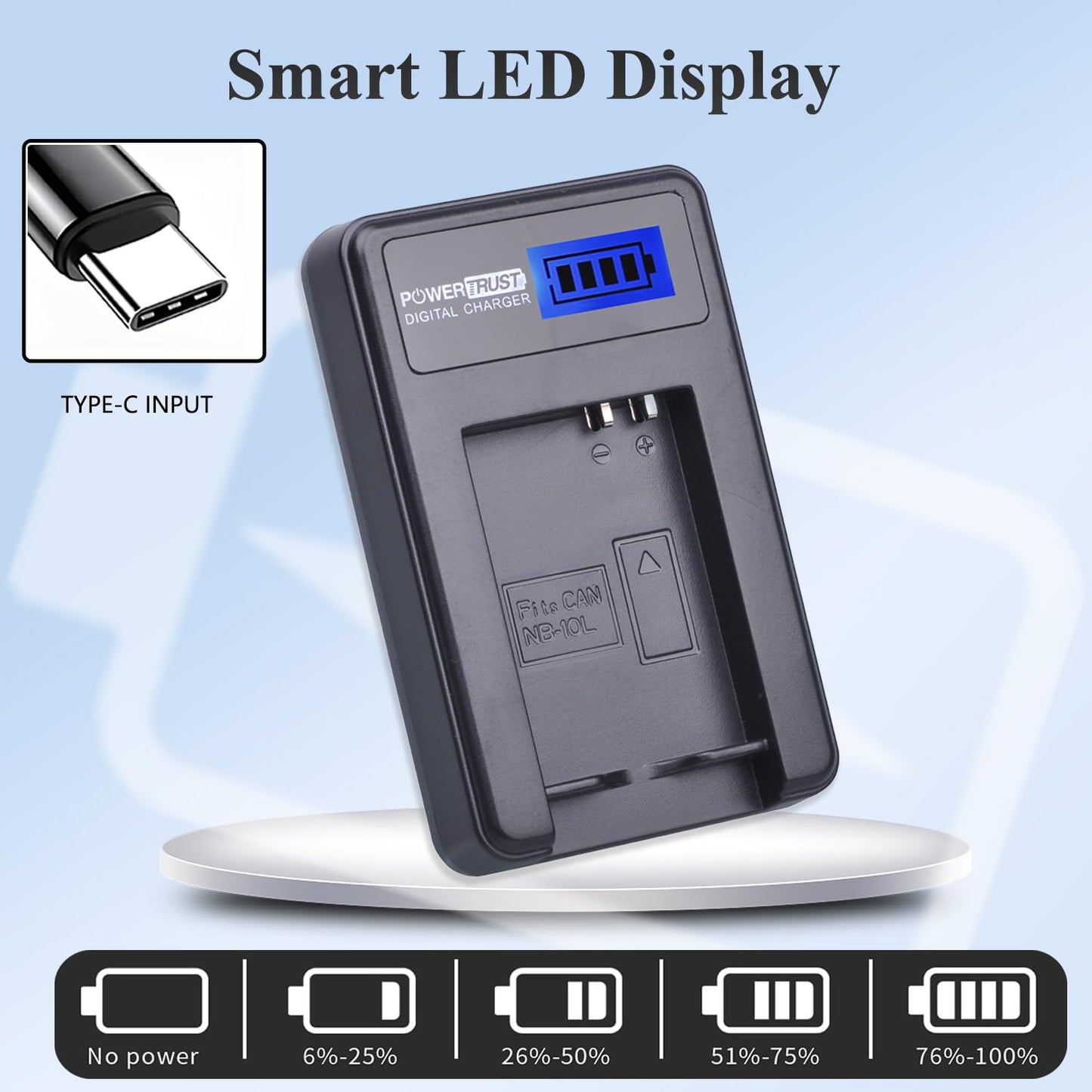 PowerTrust 2 Pack NB-10L Camera Battery and LCD USB Charger for Canon G1X G15 G16 SX40HS SX50HS SX60HS SX40 SX50 HS
