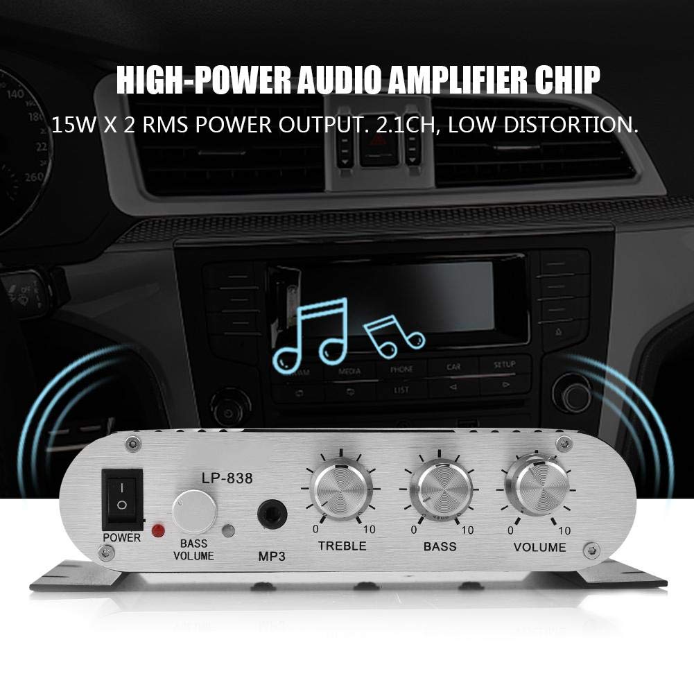 Stereo Audio Amplifier, Mini HiFi 2.1 Stereo Bass Car Home Audio Power Amplifier, Professional Digital Amp for Use on Your Carrier or at Home (Black)