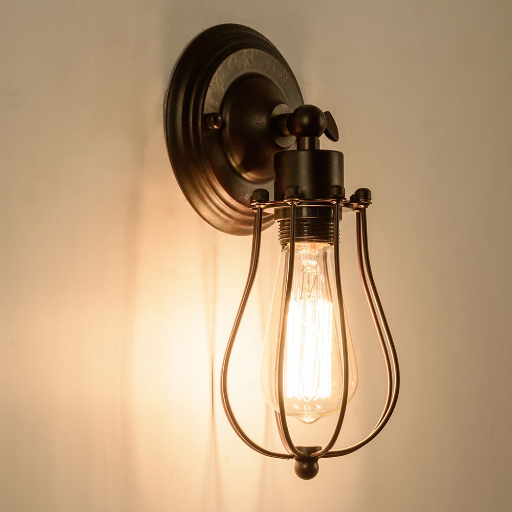 LULING Industrial Wall Sconce Vintage Lighting Adjustable Lamp Rustic Wire Metal Cage Wall Light Shade Edison Style Antique Fixture Porch Mirror (No