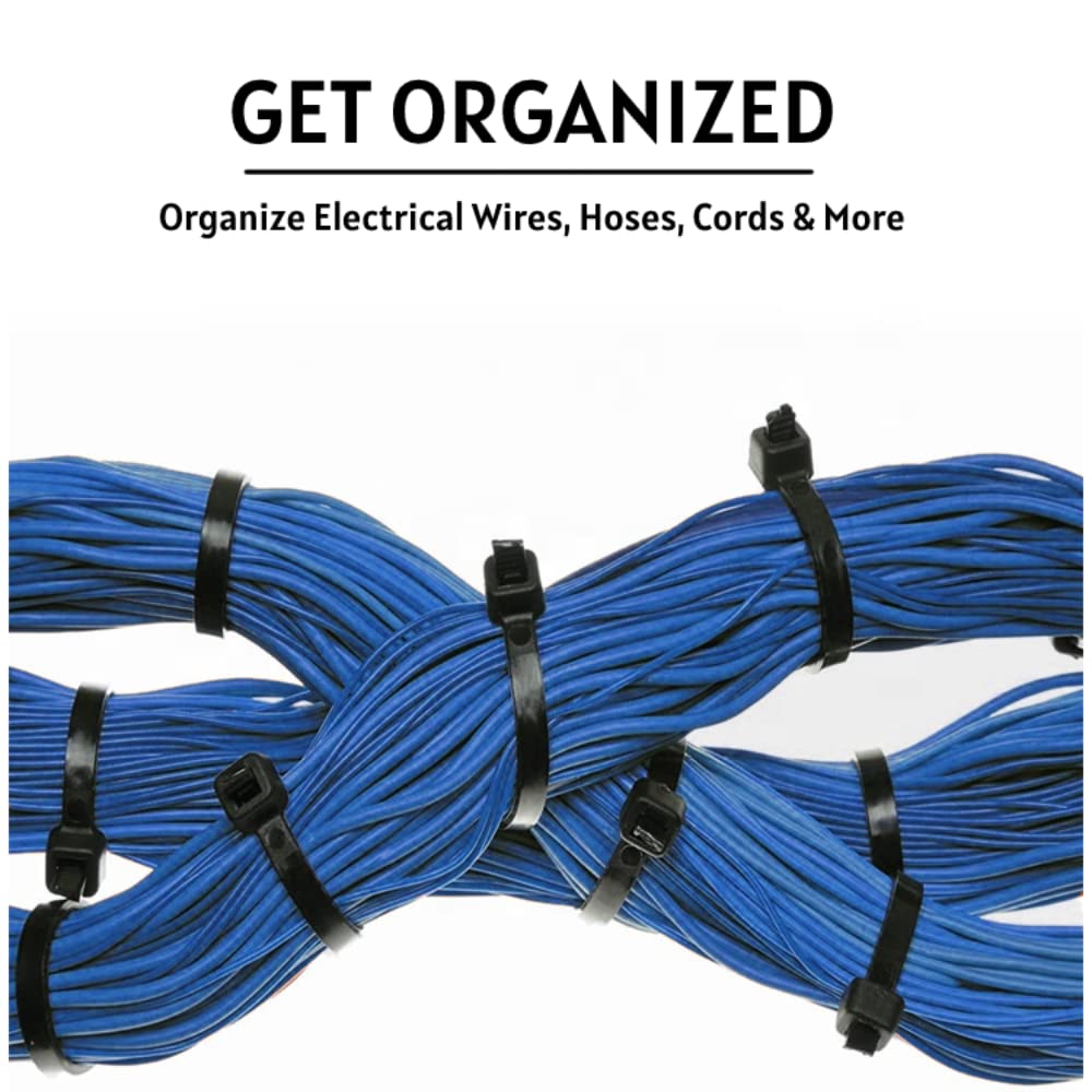 Kable Kontrol Made in USA Cable Zip Ties, 100 Pcs 7 Inch Black, 50 Lbs Tensile Strength, Self-locking UV Resistant Plastic Nylon Wire Ties, for Indoor
