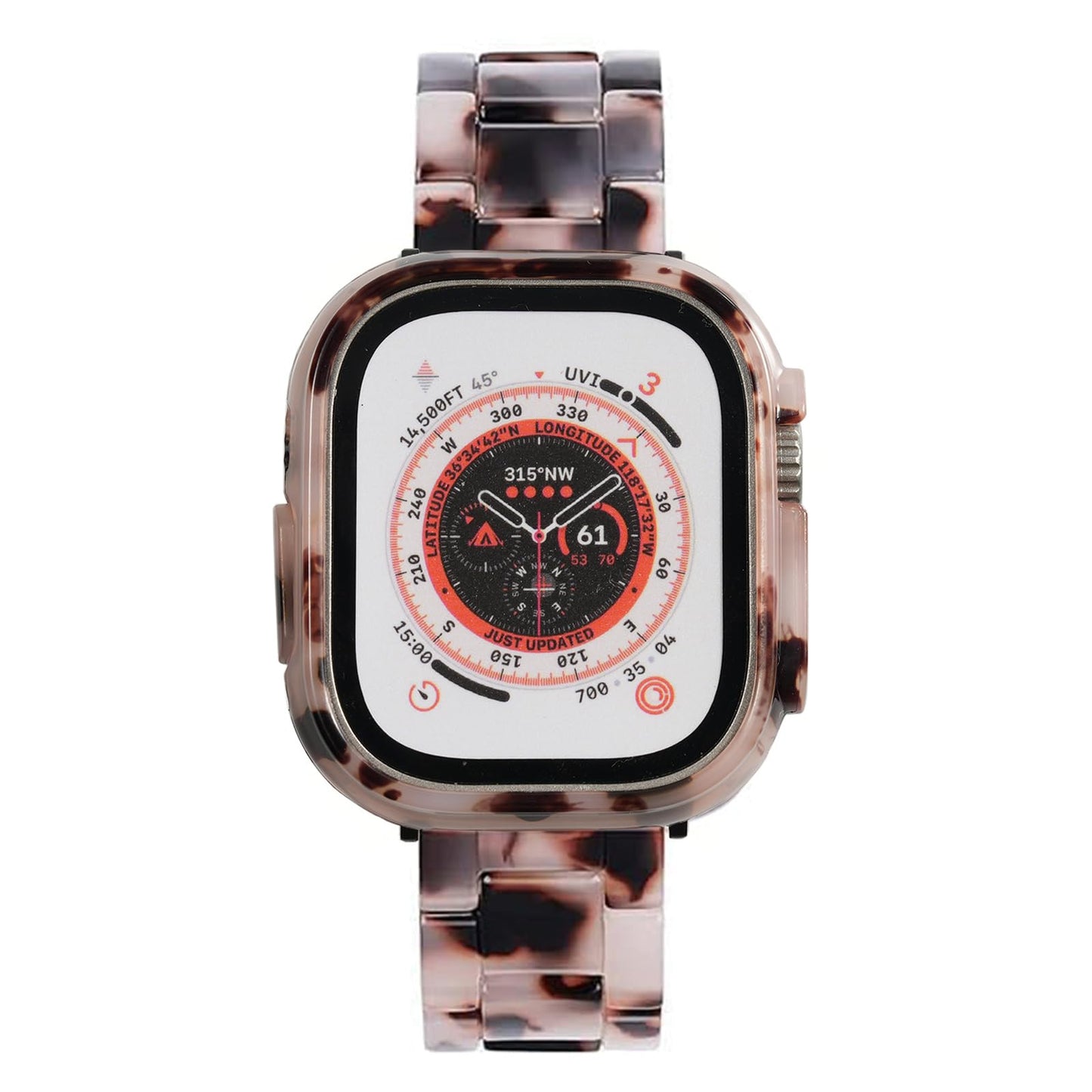 Omter Band with Case Compatible with Apple Watch 49mm Ultra 3 2 1,Women Men Fashion Resin Strap Bumper for iWatch Ultra(Black Tortoise Stone)