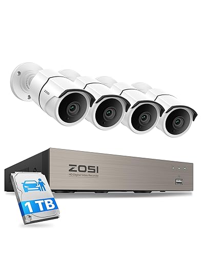 ZOSI 8CH 3K Lite Home Security Camera System, AI Human/Vehicle Detection, 120ft Night Vision, 4pcs 1080P Metal Weatherproof Cameras with Audio, H.265+