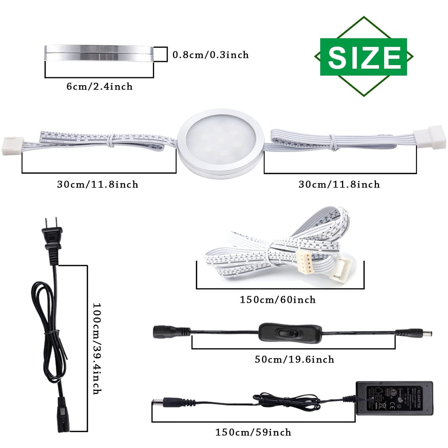 AIBOO 24V Under Counter LED Lights, RGB+White Under Cabinet Lighting Linkable, Color Changing Puck Lights Dimmable with Wireless 40-Key IR Remote