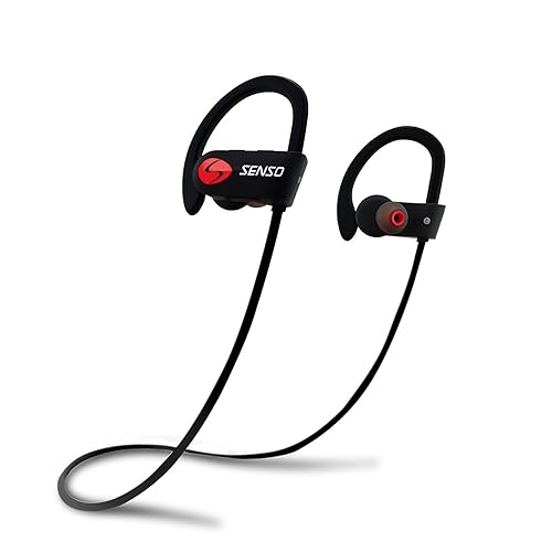 SENSO Bluetooth Headphones, Best Wireless Sports Earbuds w/Mic IPX7 Waterproof HD Stereo Sweatproof Earphones for Gym Running Workout Noise Cancelling