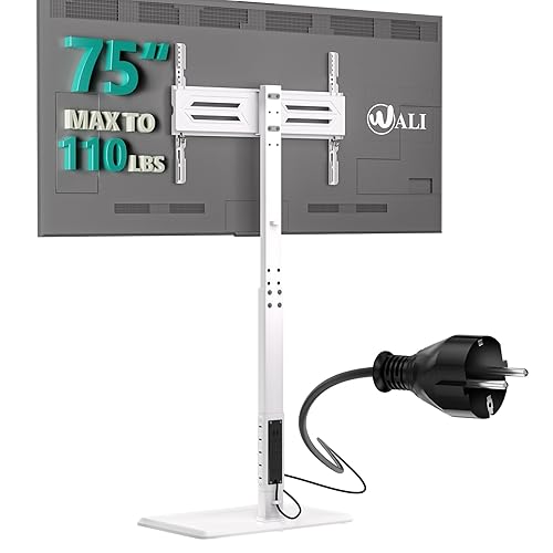 WALI Floor TV Stand with Power Outlet, Tall TV Stand Mount for 32-75 inch TVs up to 110 lbs, Swivel and Height Adjustable TV Stands with Wood Base