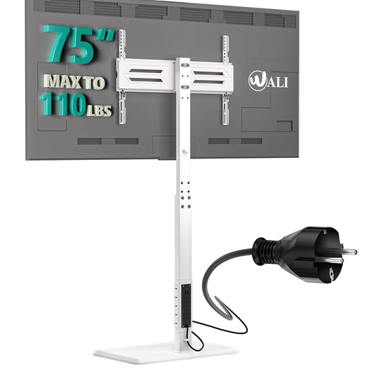 WALI Floor TV Stand with Power Outlet, Tall TV Stand Mount for 32-75 inch TVs up to 110 lbs, Swivel and Height Adjustable TV Stands with Wood Base
